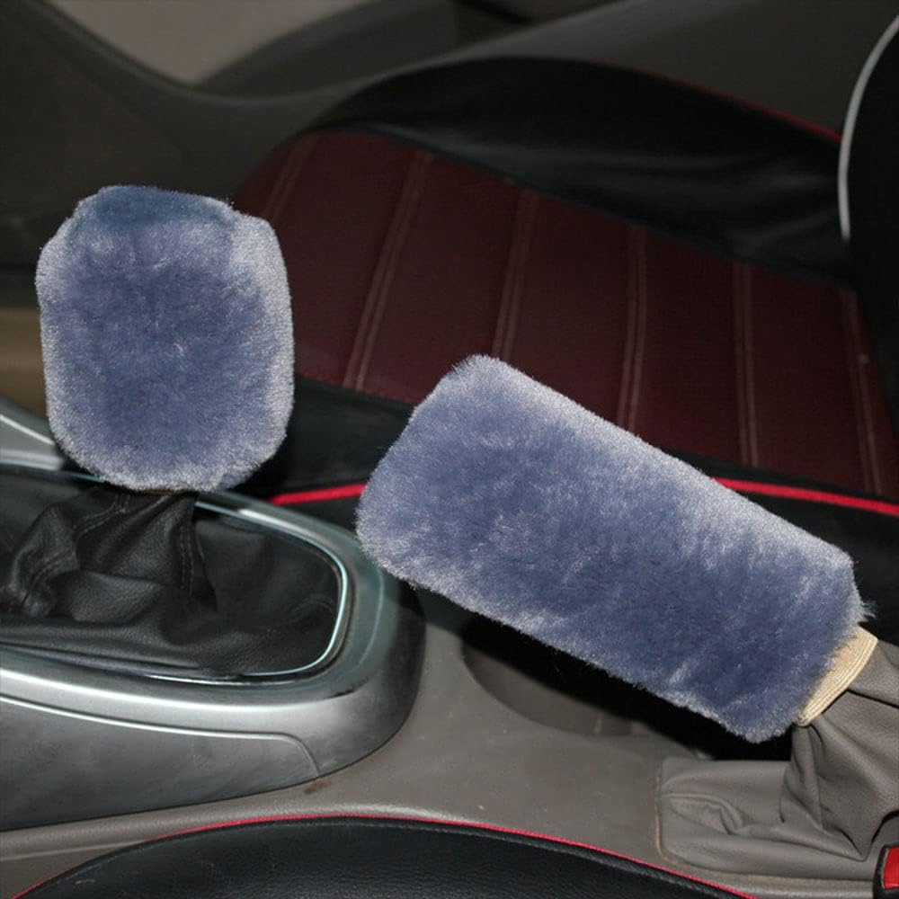 Car Handbrake Cover Gear Shift Knob Cover Warm Plush Set 2Pcs Set Soft Fluffy Auto Gear Shift Knob Cover Handbrake Grip Cover