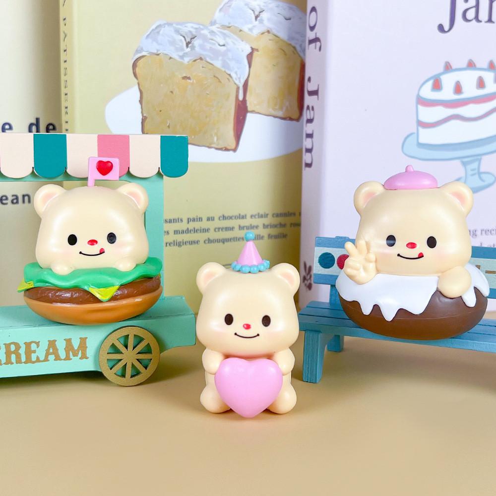 Bear Butter Cute Donut Burger Swing Food Series Model Ornament Set Desktop Decor
