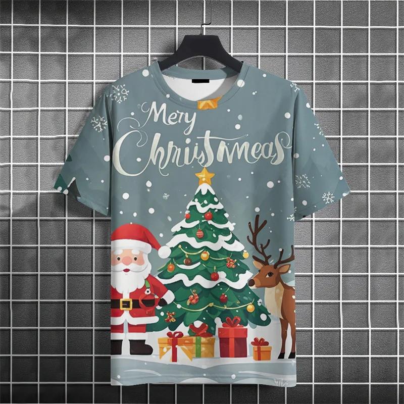 Christmas tree pattern 3D printed T-shirt street men's fashion plus size casual O-neck short sleeved T-shirt