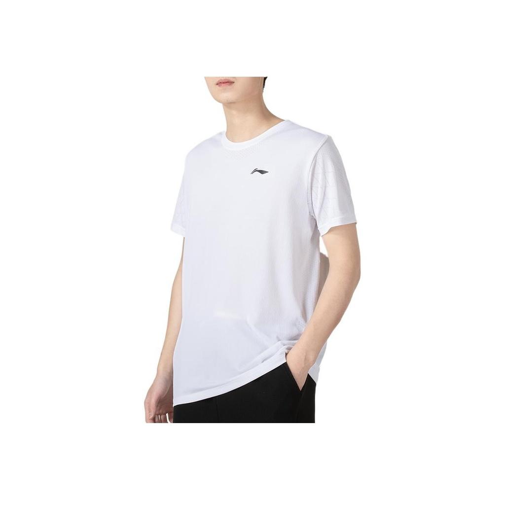 Li Ning Plain Logo Micro Badge Breathable Round Neck Short Sleeve T-Shirt Men Tops White ATSR259-3