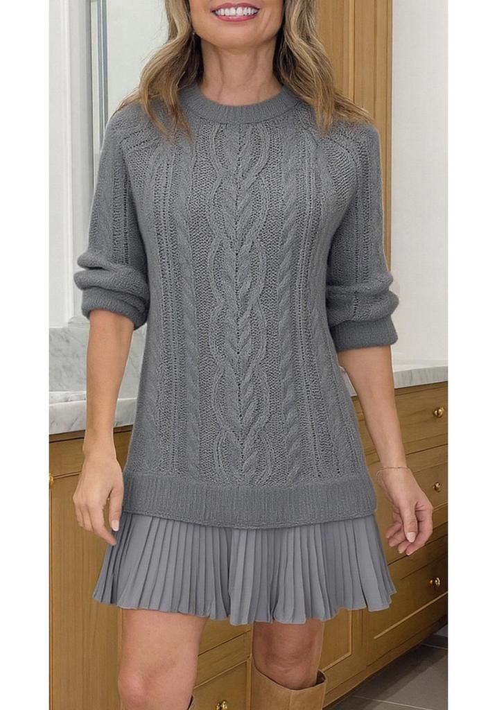 2025 Autumn/Winter Women's Wool Knit Sweater & Mini Skirt Patchwork Set