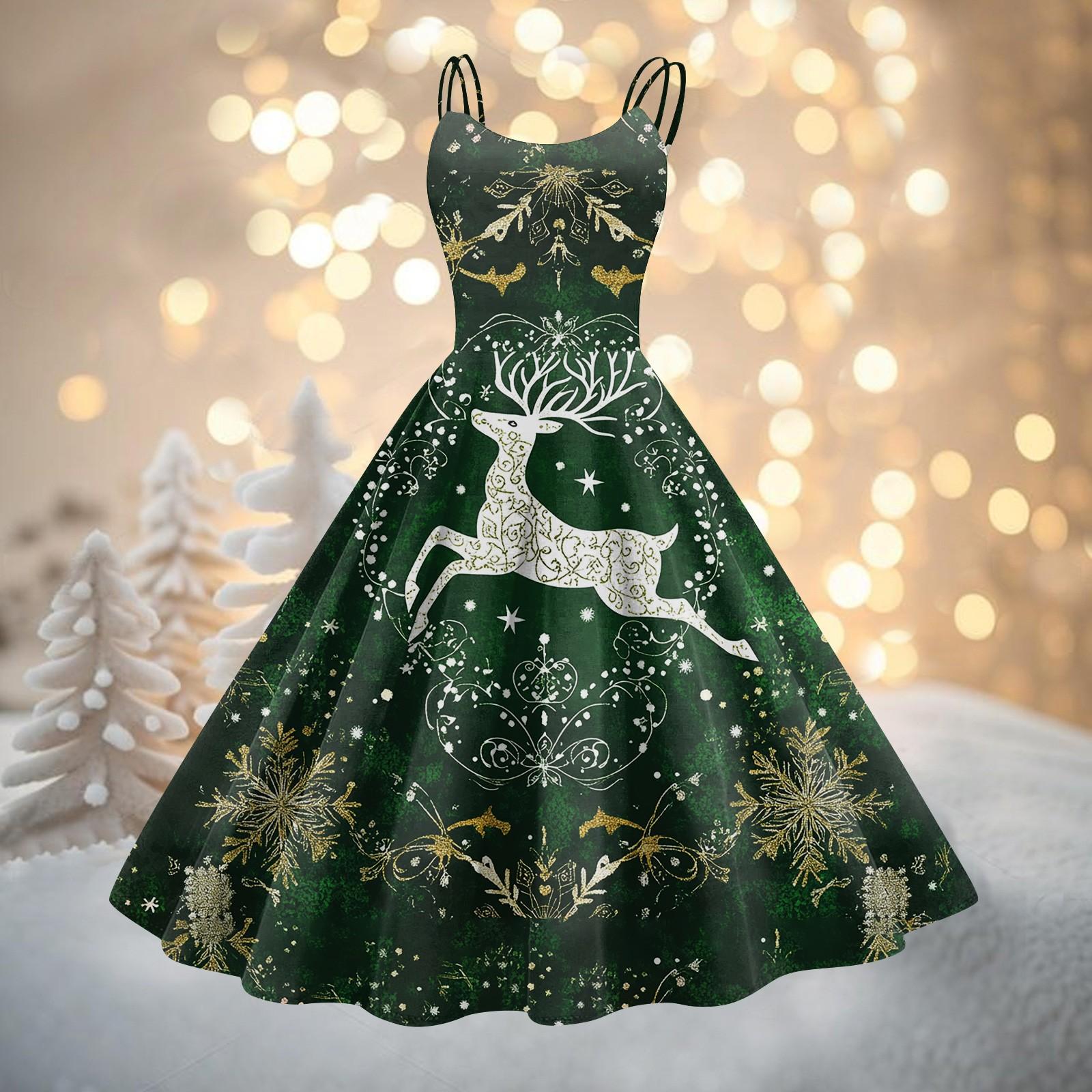 

Женское модное рождественское печатное сексуальное коктейльное платье без бретелек в готическом стиле в стиле панк, винтажное платье L зелёный