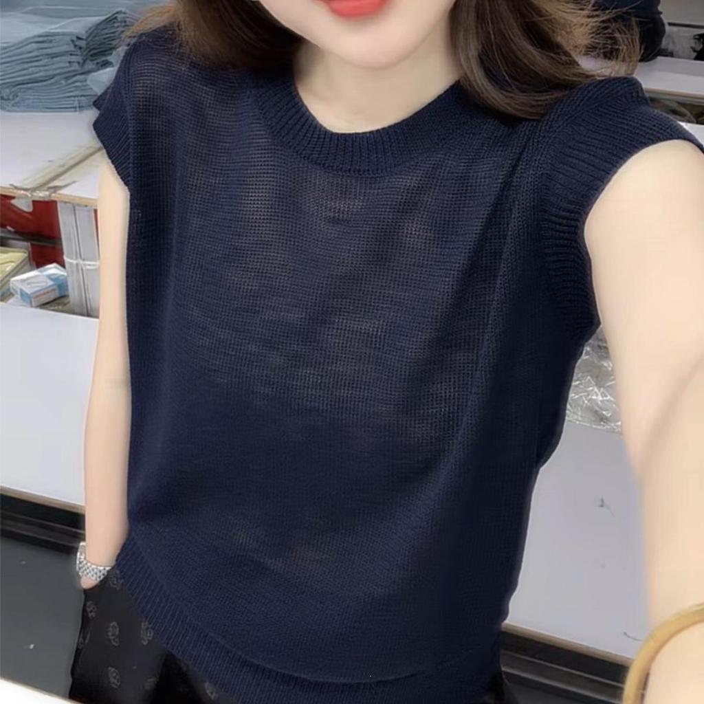 Plus Size Korean Style Slimming Short Sleeve Knit Vest for Women