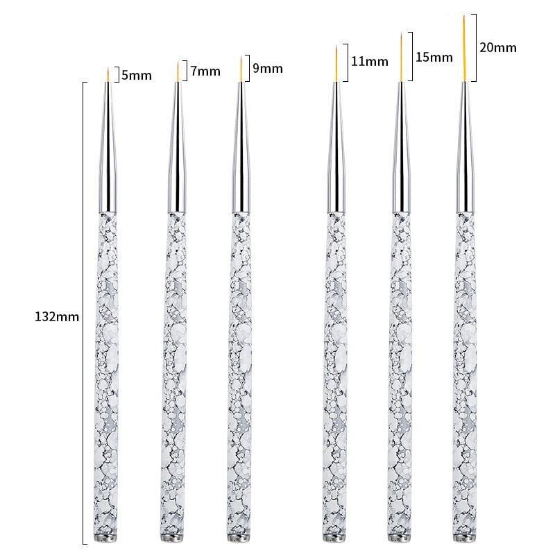 5/7/9mm 11/15/20mm Nail Brush Acrylic French Stripe Line Painting Drawing Flower Pen Gel UV Polish Marble Handle Manicure Tools