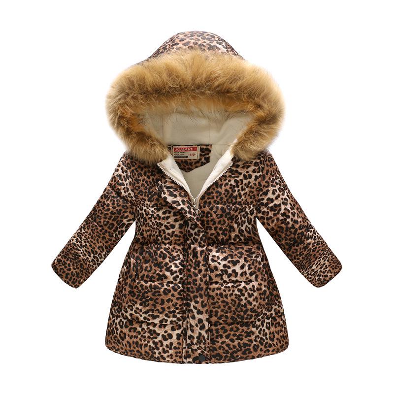 Autumn and Winter Children's Cotton Jacket Boys and Girls Fashion Printing Cartoon Big Boy Long Section Hair Collar Hooded Cotton Coat Jacket