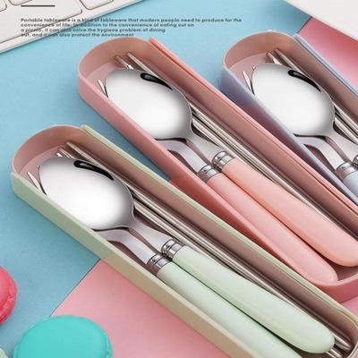 Tragbares Edelstahl-Studenten-Besteck Outdoor-Reise-Lunchbox Löffel Gabel Essstäbchen Set mit Aufbewahrungsbehälter Geschenk für Erwachsene
