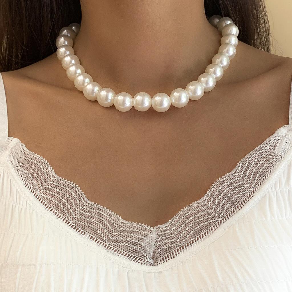 Stacked beaded heart-shaped full diamond French necklace temperament multi-layer rice-shaped imitation pearl necklace women's European 