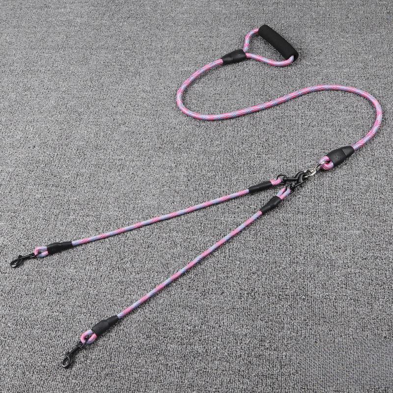 

Pet Double Head Dog Rope Wave Pattern One Tow Two Lead Rope Anti-winding Removable 100CM 0.6CM розовый
