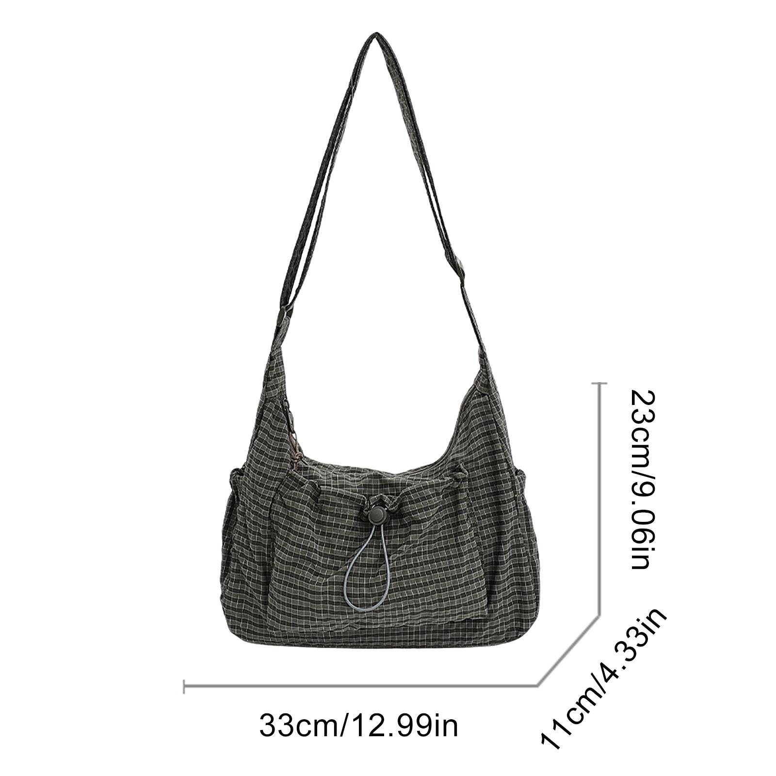 

Trendy Checkered Nylon Sling Bag for Women Large Capacity Pleated Cloud Crossbody Bag with Drawstring for Shopping Date Travel зелёный