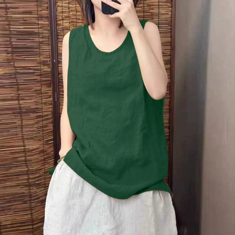 

ZANZEA Женские повседневные однотонные топы без рукавов с круглым вырезом 5XL темно-зеленого