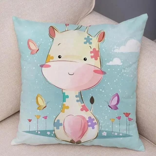 Cute Cartoon Giraffe Fox Reindeer Pillow Cover Nordic Children's Room Decoration Sofa Home Animal Cushion