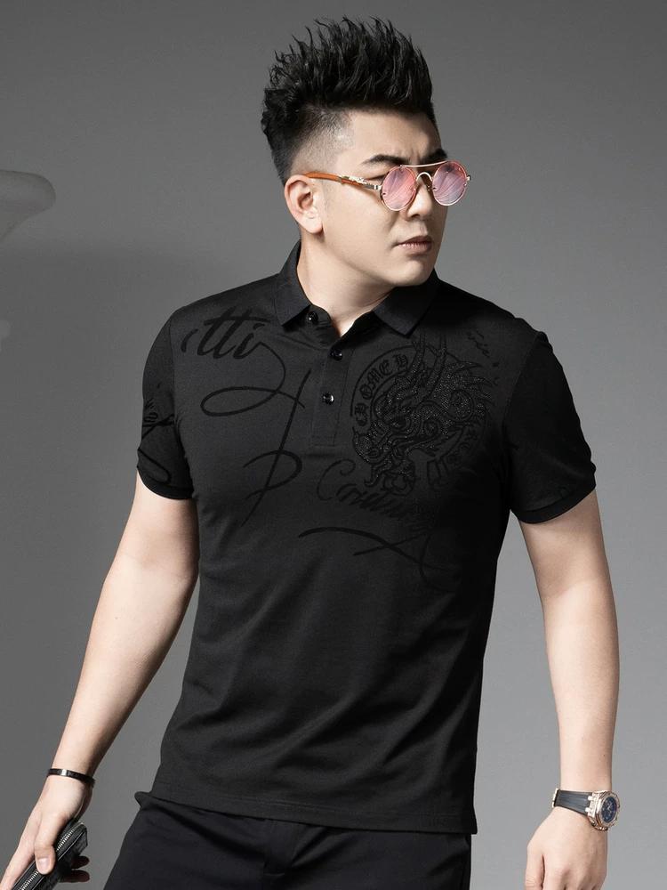 

European Goods 2025 Summer New Men s Short-Sleeved Polo Shirt Trendy Brand Velvet Printed T-Shirt Lapel Casual Top for Men L