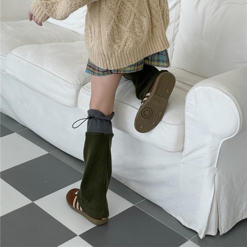 Winter Autumn Knitted Drawstring Leg Warmer Gothic Colorblock Foot Covers Flared Hem Loose Knee High Socks for Women