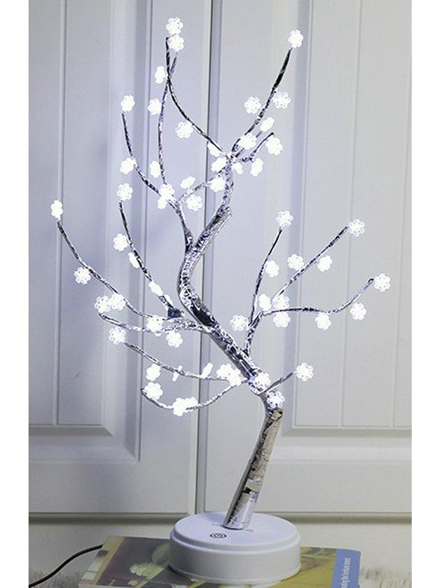 LED Bonsai Tree Lamp: Silver Branches with Pearls and Gold Leaf, Perfect for Christmas or Night Lighting