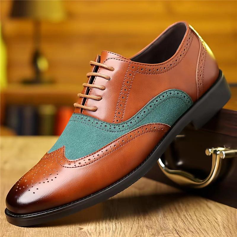 Fashion Retro Fashion New Men's Pointed Mixed Color Lace Up Leather Oxford Shoes Designer Formal Wedding Prom Dress Homecoming Footwear