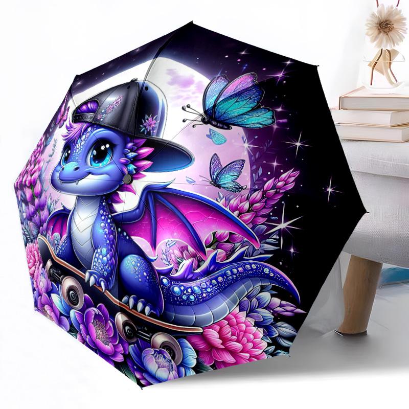 Dragon amidst floral splendor Outdoor Automatic Umbrella Sturdy 8 Rib Durable Plastic Iron Outdoor Daily Use Outdoor Accessory Perfect Gift Friends