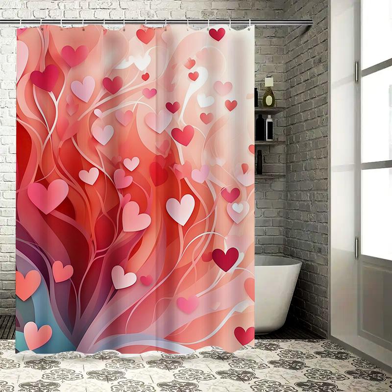 Romantic Heart Tree Shower Curtain - Waterproof, Mildew-Resistant, Machine Washable for Valentine's Day Bathroom Decor