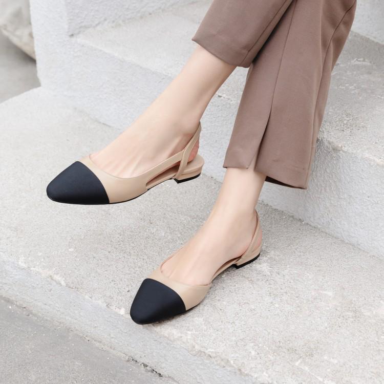 French Chunky Heel Color Block Backless Open Toe Sandals, Size 44, Women's Flats In Little Xiang Style.