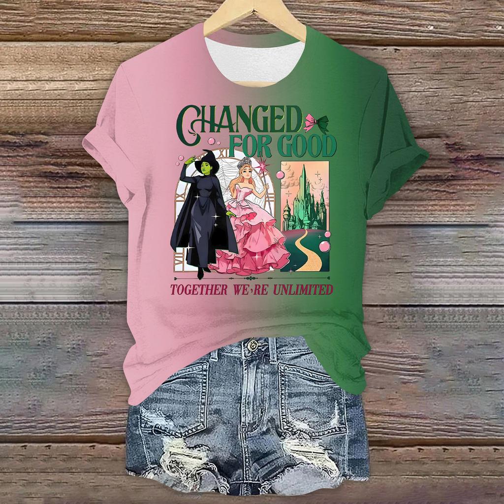 Women's Casual Printed T-shirt Round Neck Pullover Short Sleeve Top