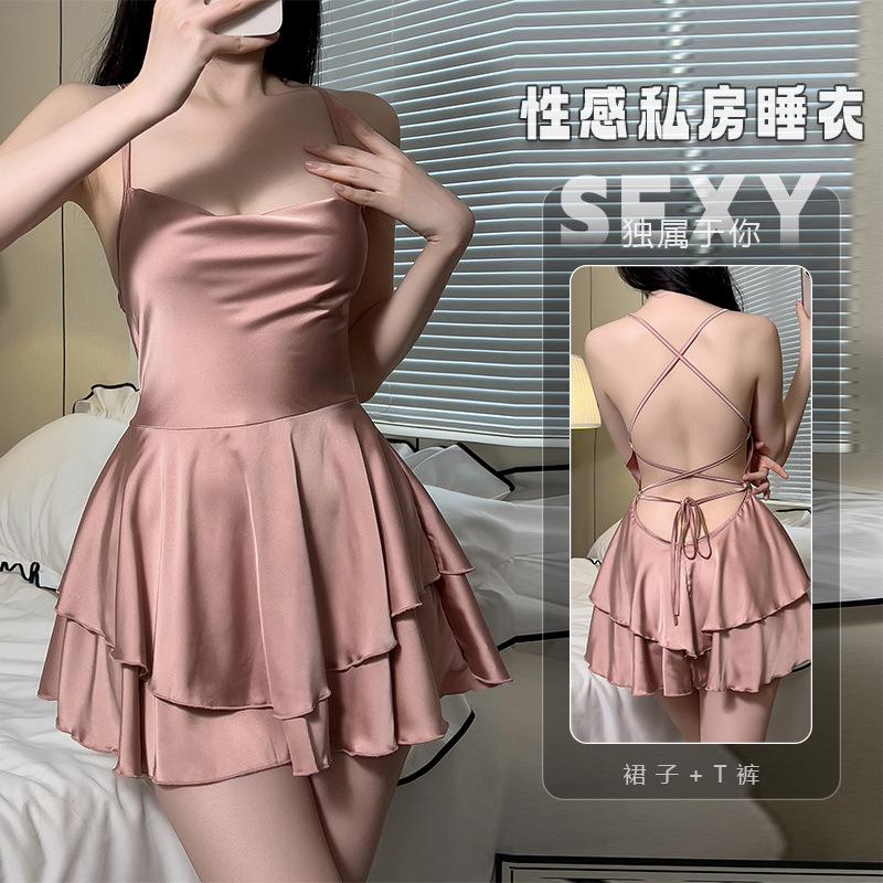 

Butterfly Shadow Yimeng Сексуальная Пижама для частной комнаты с глубоким вырезом Темперамент Женская домашняя одежда Узкая юбка на подтяжках с французской талией One size розового золота