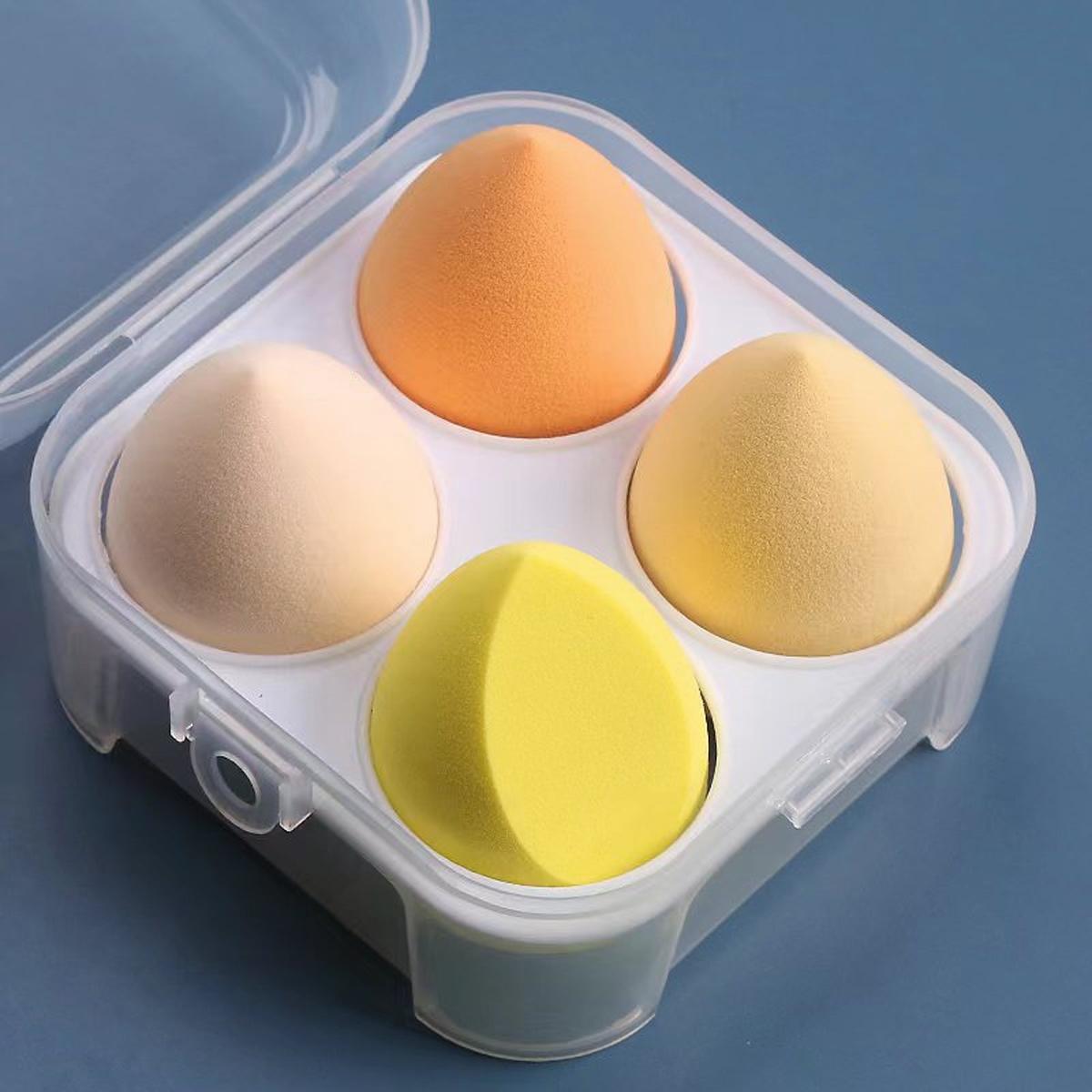 4 шт./Коробка Яйцо для макияжа Подушка для макияжа Губка-яйцо для макияжа Яйцо Свободная от пудры Коробка для хранения пудры Влажная и сухая коробка для хранения Набор яиц для макияжа