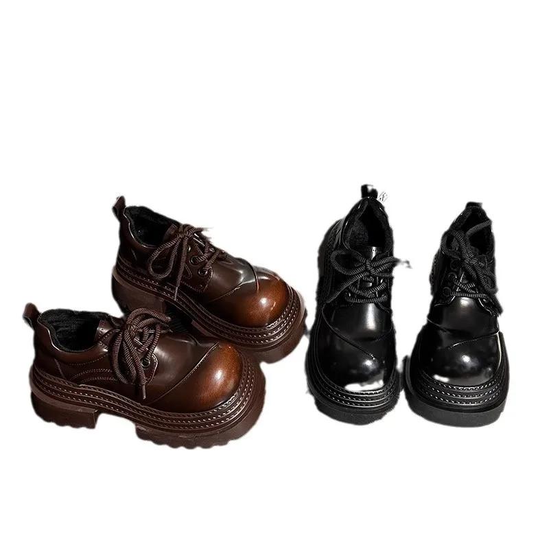 Mocassins Rétro Femme Mode 2025 Printemps Nouveauté Marque de Luxe Augmenter Semelle Épaisse Chaussures Oxford en Cuir à Lacets Travail Extérieur Chaussures à Plateforme