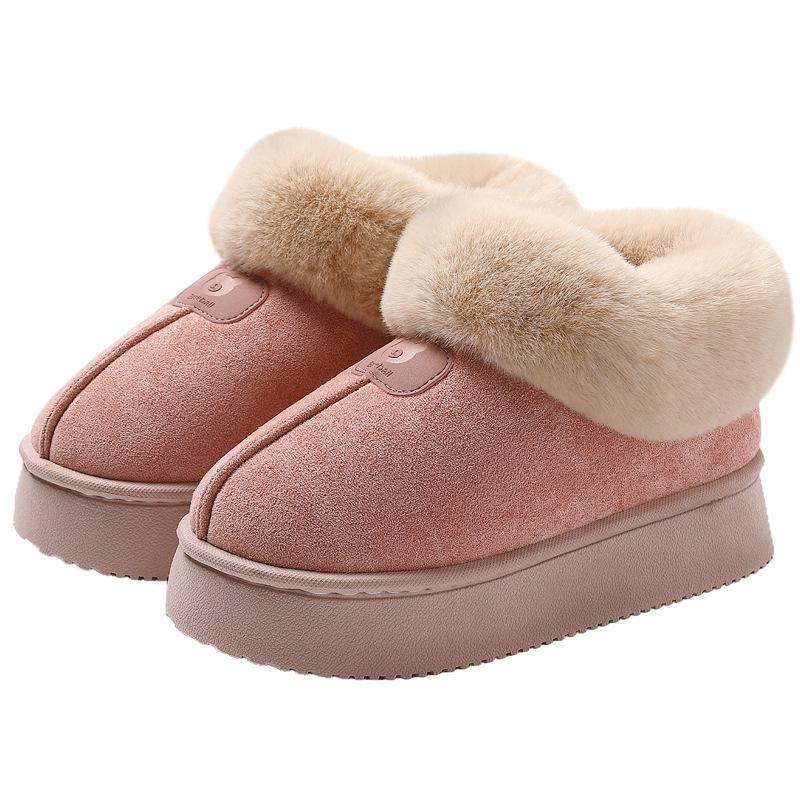 Suede bag and cotton slippers winter new plush warm home indoor platform cotton shoes winter