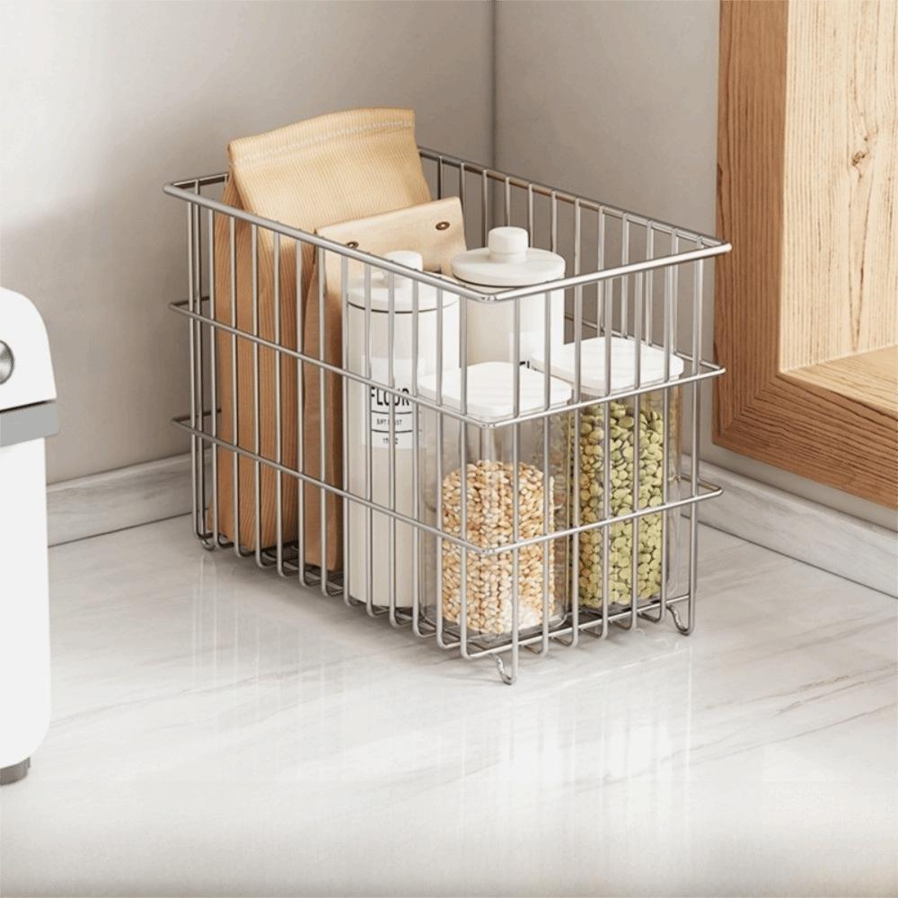 Stainless Steel Kitchen Drain Basket Square Space-saving Wire Snack Organizer Household Large Capacity Multi-Functional Rack