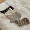 Autumn and Winter, Slightly Pressed Heel Button Pure Cotton Mid-calf Socks, Girls' School Style Pile Socks, Vertical Striped Long Calf Socks