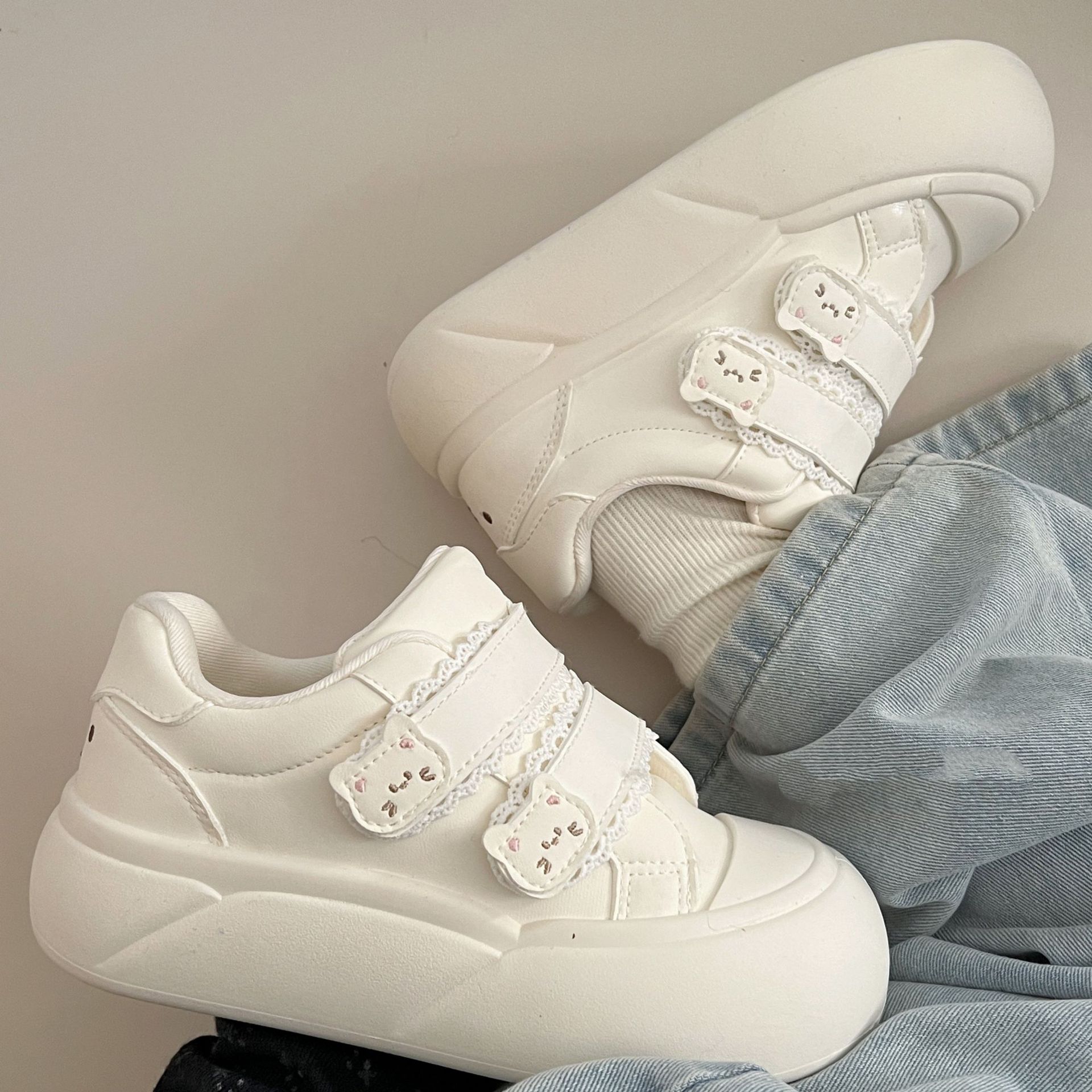 Velcro Shoes - Women s Thick-soled Heightening Cartoon Casual Sneakers 35