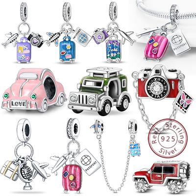 New 925 Silver Charm Airplane Camera Suitcase Love Travel Life DIY Beads Fit Charms Bracelet Jewelry