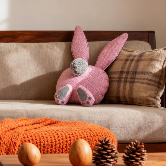 Poduszka Króliczka Wielkanocnego Różowa Poduszka Króliczka z Długimi Uszami Puszysty Ogon Urocze Stópki Pluszowa Zabawka Królik w Kropki Poduszka do Rzucania na Domową Sofę Kanapę Samochód