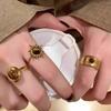 Retro Brown Stone Rings for Women Girls Sun Irregular Gold Color Aesthetic Rings Opening Adjustable Ring Fashion Jewelry Gifts