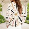 Women Plus Size V Neck Front Zip Geometric Printed Long Sleeve Sweatshirt White Pink Black