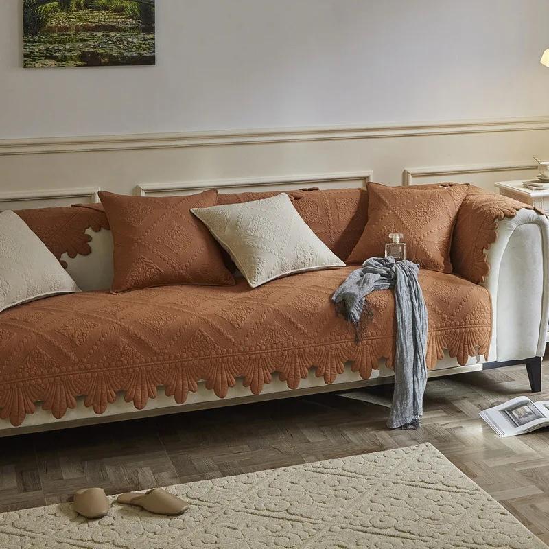 Koreanische Gesteppte Rutschfeste Sofabezug Spitze Sofa Handtuch für Wohnzimmer Heimdekor Baumwolle Sofasitzkissen Vier Jahreszeiten Universal