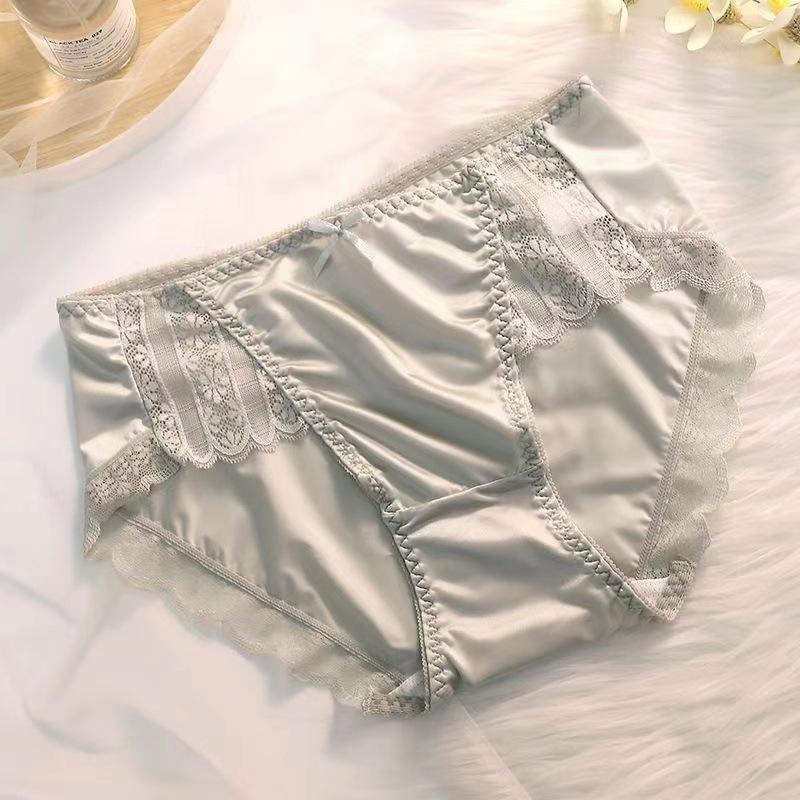 Women's Luxurious Lace Seamless Breathable Ice Silk Mid-High Waist Triangle Panties