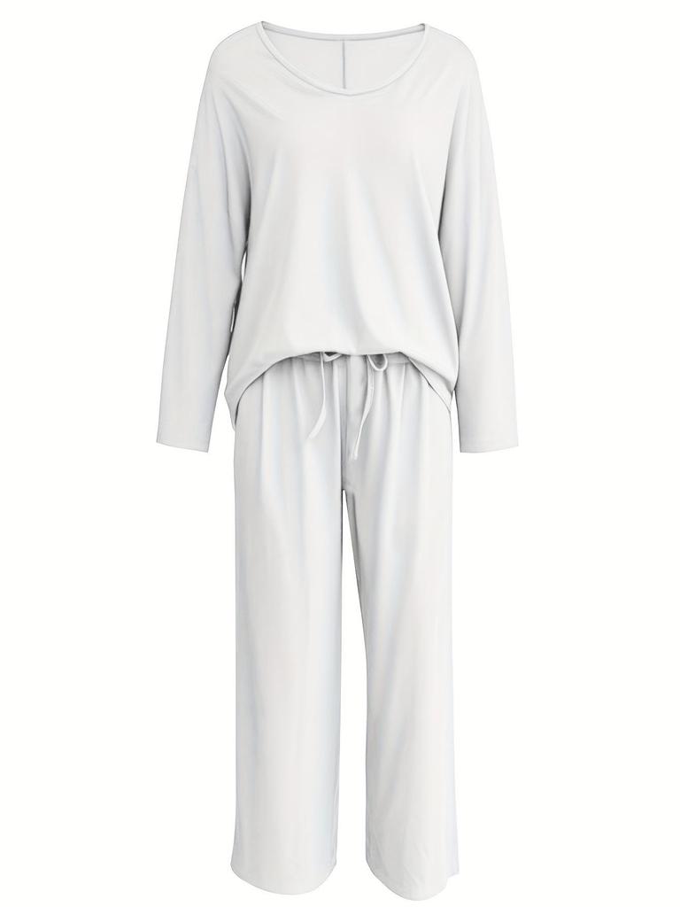 2025 Spring Ice Silk Stretch Pajama Set - Women's Loose Long Sleeve Top & Pants