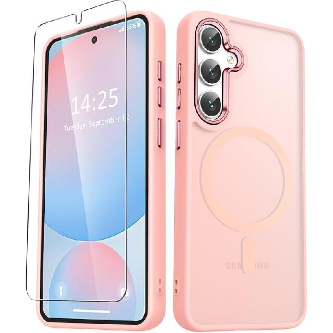 for Samsung Galaxy S24 FE Case, Matte Magnetic Phone Case with 1 Screen Protector, Support for Magsafe, Translucent Frosted Slim Shockproof