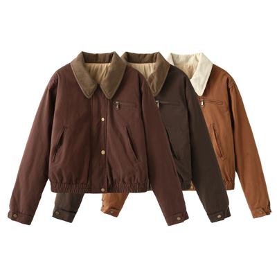 New Products Retro Loose Short Cotton Clothes Maillard Wears a Cotton Jacket Contrasting Color Collar Cotton-padded Clothes for Women