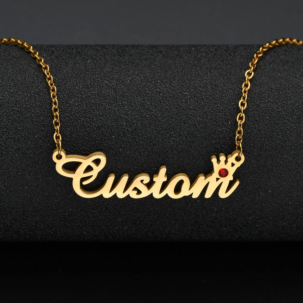 Atoztide Custom Personalized Birthday Stone Necklaces Stainless Steel Name Gold Color Necklace Jewelry Chain Pendant for Women