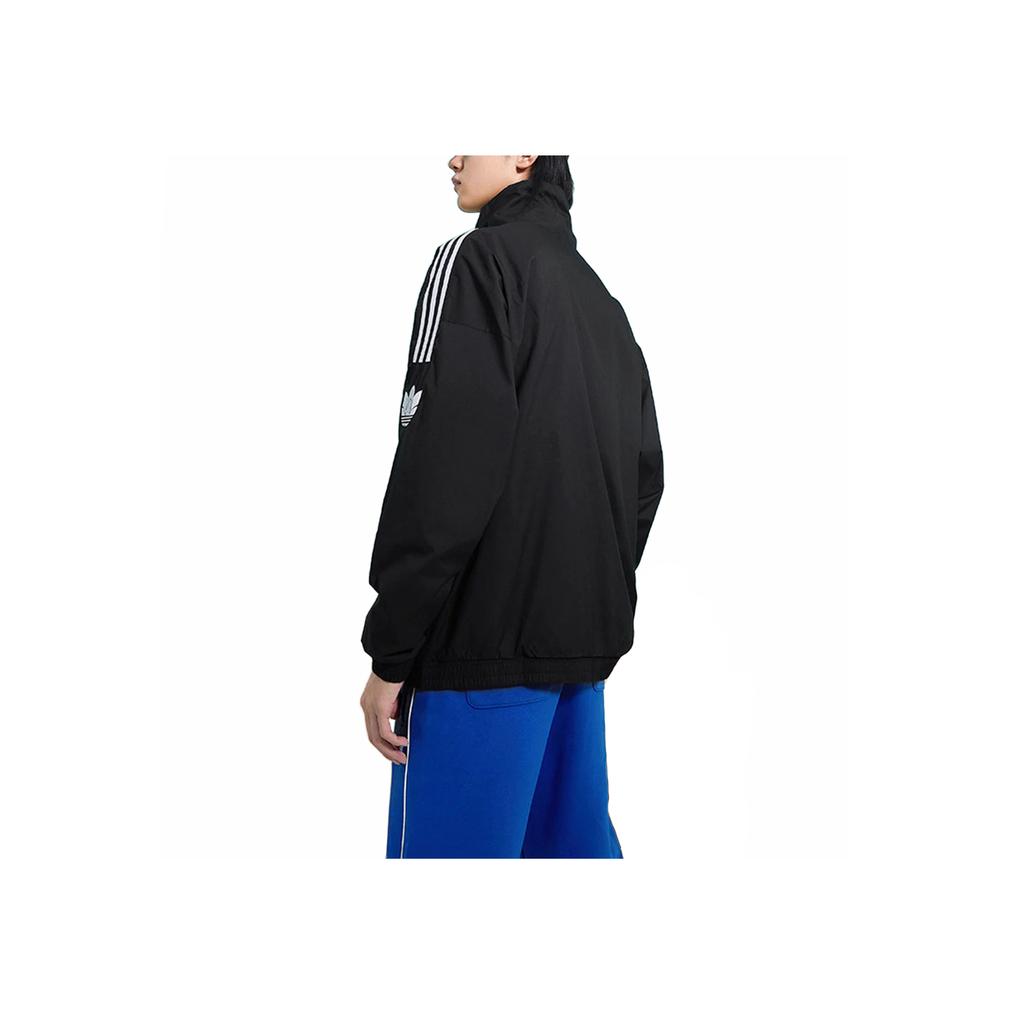 Adidas Logo Long Sleeve Striped Pattern Casual Sport Zip-up Stand Collar Jacket Men Jackets Black JM2716