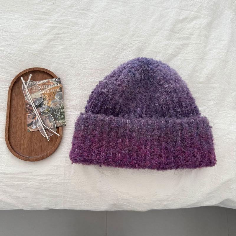 Design Color Rendering Gradual Change Knitted Pullover Hat Autumn and Winter Warm and Cold Big Head Circumference Wool Hat