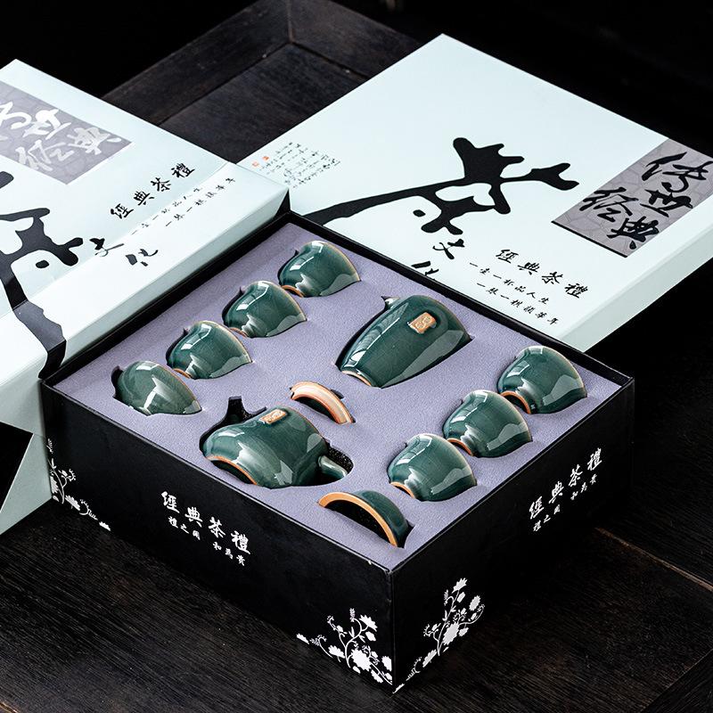 Ge Kiln Ice Crack High-end Kung Fu Tea Set for Home Office Reception Gift Ceramic Teapot and Teacups Nurturable