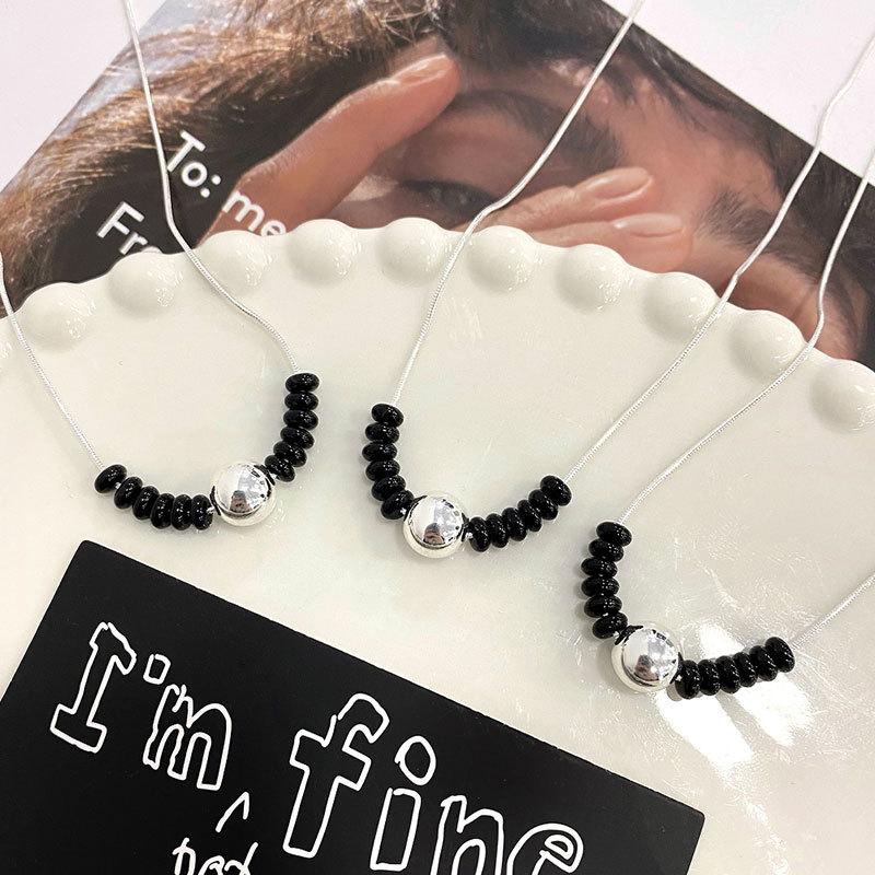 Black Agate Round Bead Necklace, Fashionable, Personalized, Niche Design, Handsome, Collarbone Chain, Simple