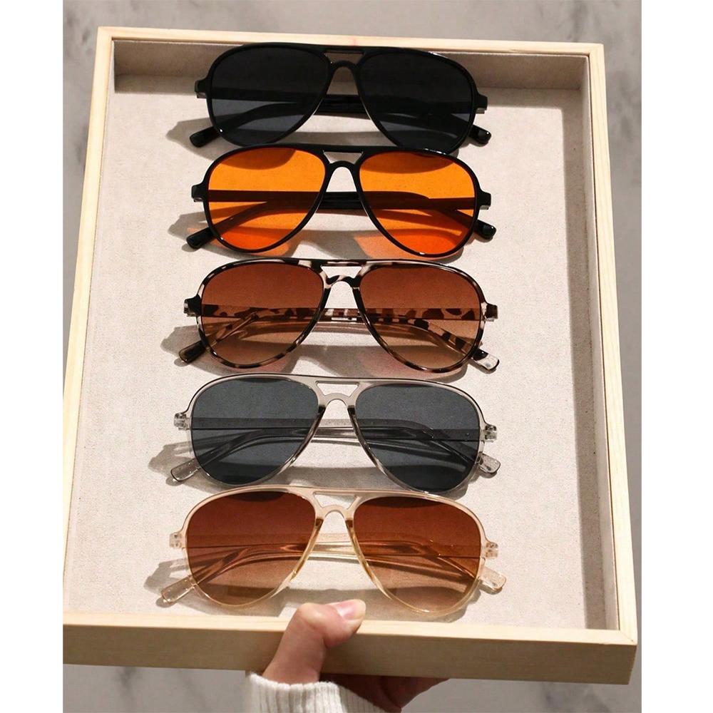 2/3pcs Vintage Aviator Frame Fashion Sunglasses Combination Women Men Trendy Sun Glasses Travel Double Bridge Shades Eyewear UV