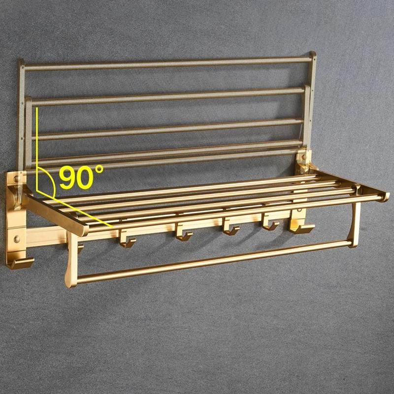 Aluminum Wall Mounted Gold Bath Towel Rack Active Bathroom Towel Holder Foldable Towel Shelf Bathroom Accessories