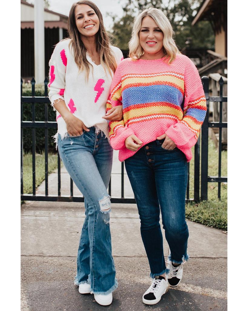 Azura Exchange Pink Plus Size Stripe Oversized Sweater