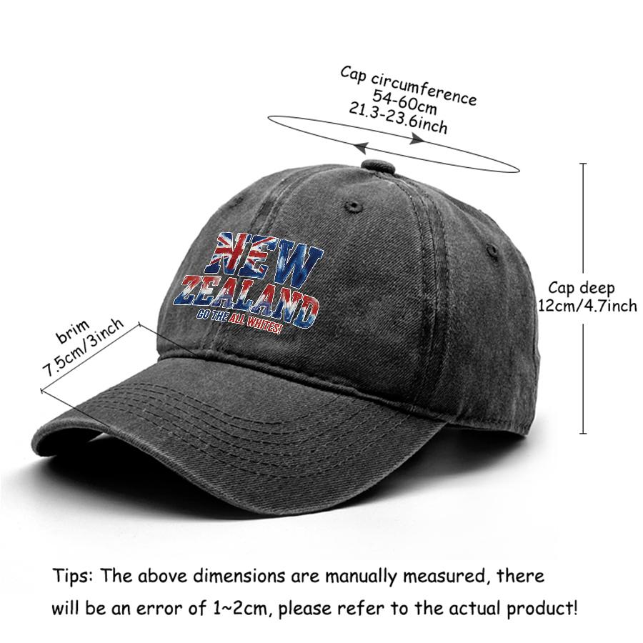 Baseball Cap With "NEW ZEALAND" "GO THE ALL WHITES" Flag Printed , Adjustable Snapback Baseball Cap Stylish Slouchy Solid Color Hip Hop Flat Cap