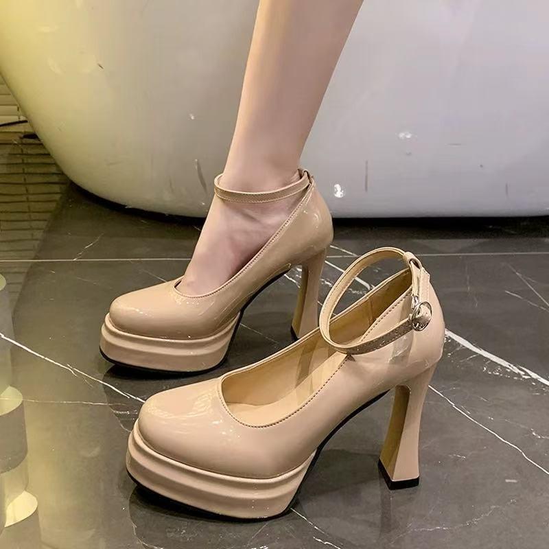 Luxury Round-toe Designer 2026 Pu Fashion Solid Color Women's Sandals Outdoor Buckle Banquet High Heels Women's Sizes 35-42
