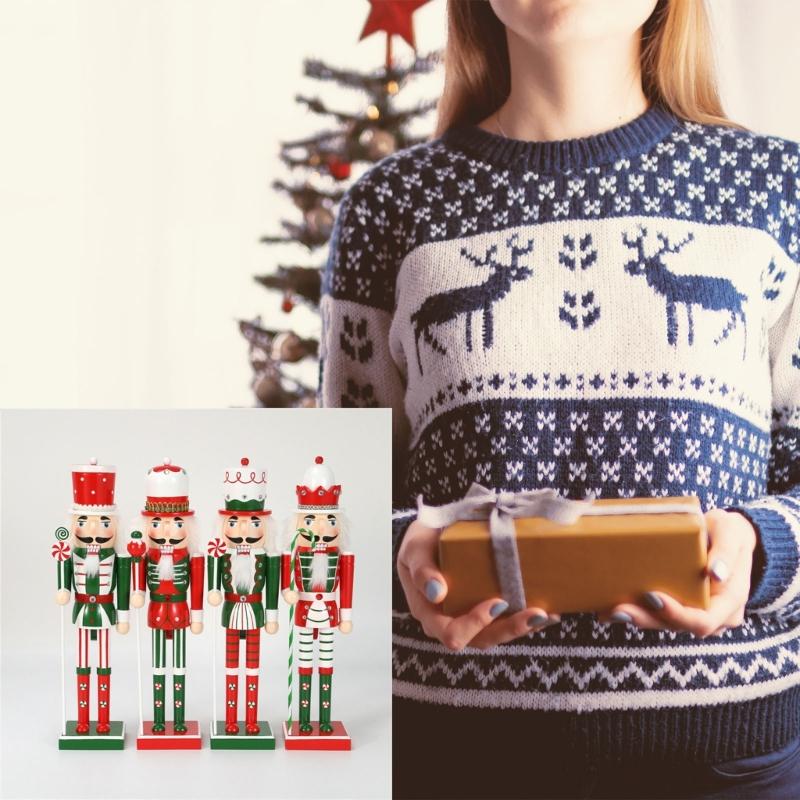 Christmas Nutcracker Wooden Retro Nutcracker Soldier Figurine Display for Kitchen Christmas Decorations